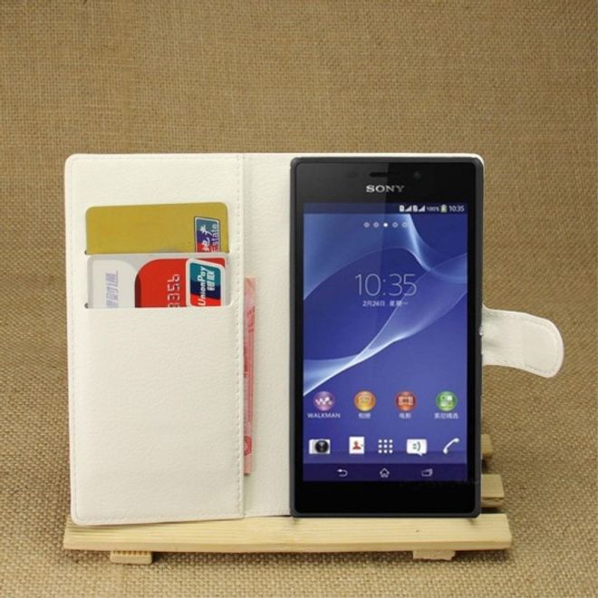 Sony Xperia M2 Aqua Modisches Leder Case mit Kreditkartenschlitz - weiss