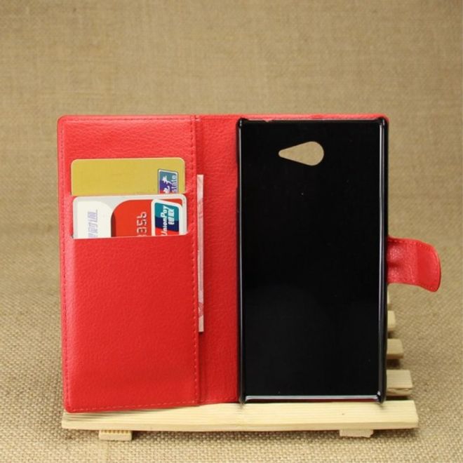 Sony Xperia M2 Aqua Modisches Leder Case mit Kreditkartenschlitz - rot