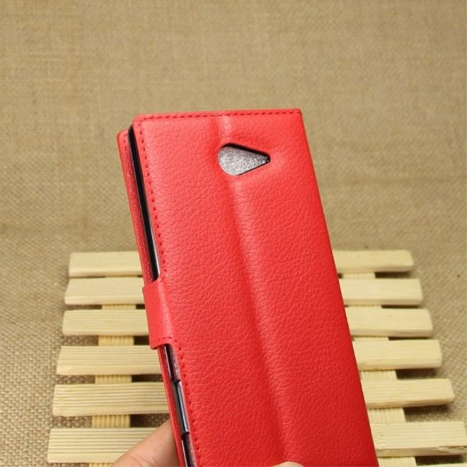 Sony Xperia M2 Aqua Modisches Leder Case mit Kreditkartenschlitz - rot