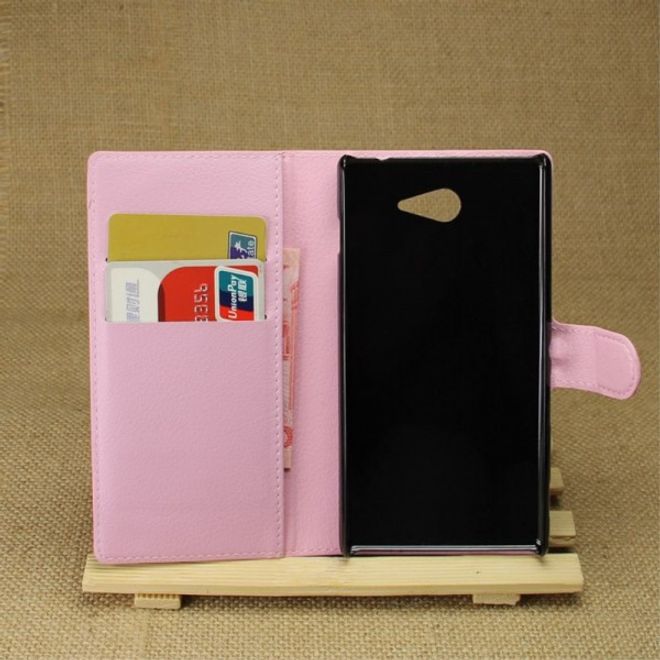 Sony Xperia M2 Aqua Modisches Leder Case mit Kreditkartenschlitz - pink
