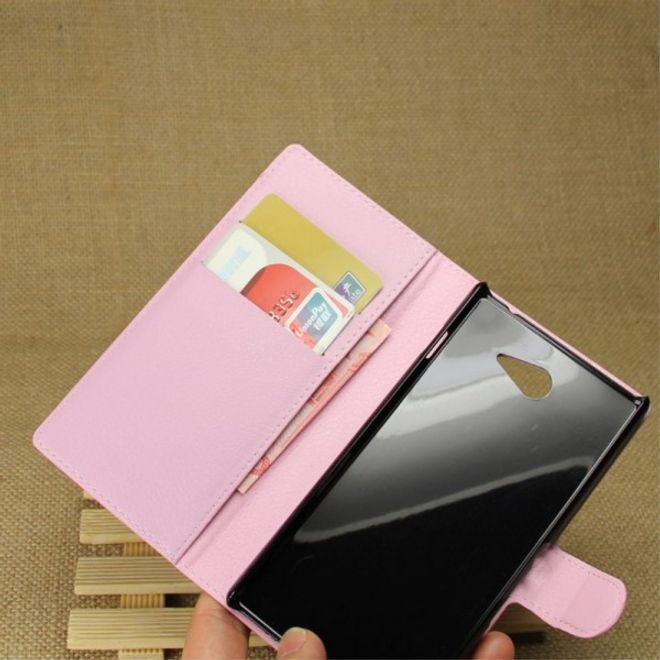 Sony Xperia M2 Aqua Modisches Leder Case mit Kreditkartenschlitz - pink