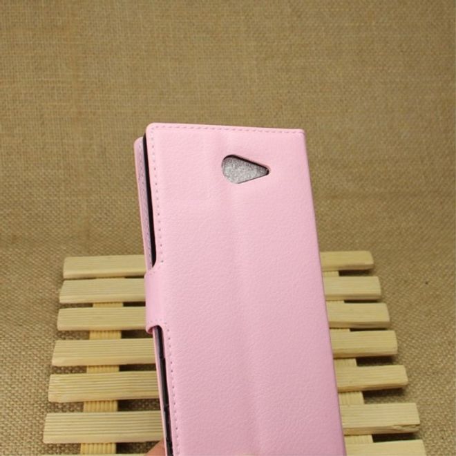 Sony Xperia M2 Aqua Modisches Leder Case mit Kreditkartenschlitz - pink