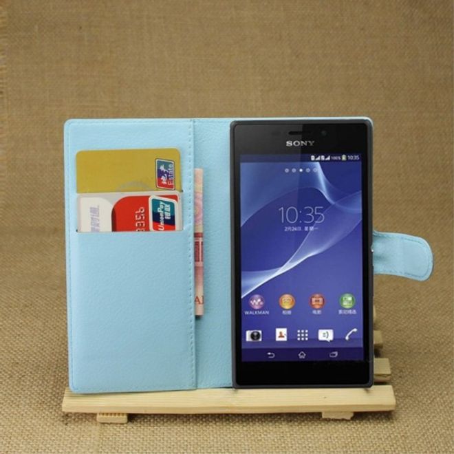 Sony Xperia M2 Aqua Modisches Leder Case mit Kreditkartenschlitz - blau