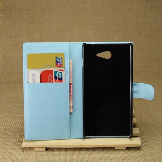 Sony Xperia M2 Aqua Modisches Leder Case mit Kreditkartenschlitz - blau