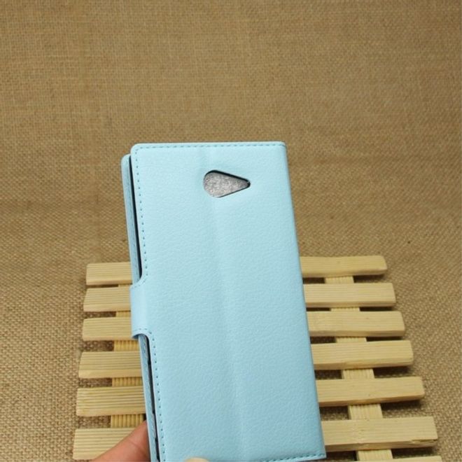 Sony Xperia M2 Aqua Modisches Leder Case mit Kreditkartenschlitz - blau