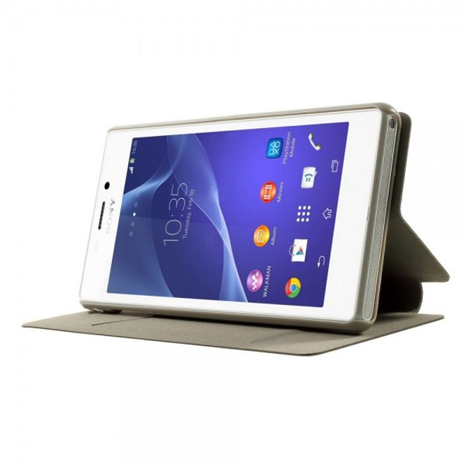 Sony Xperia M2 Aqua Crazy Horse Leder Case mit Standfunktion - schwarz