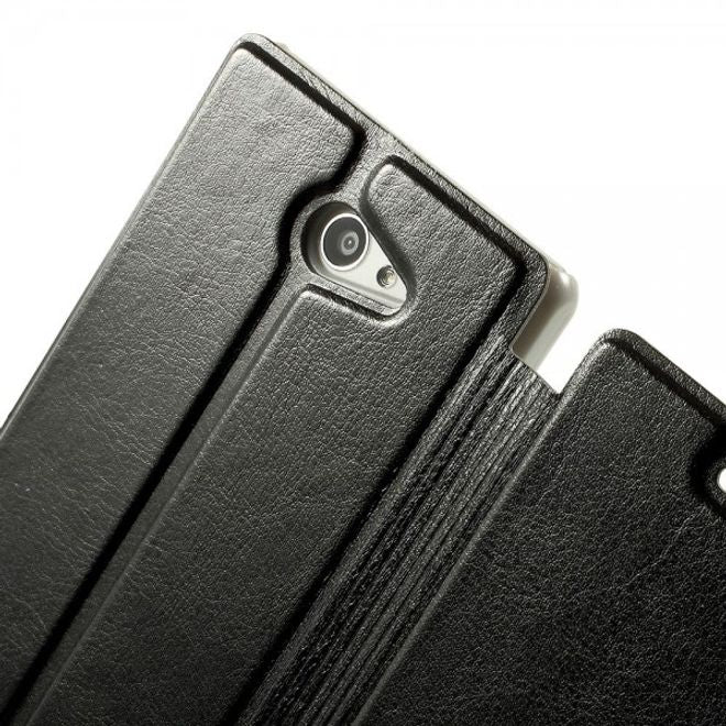 Sony Xperia M2 Aqua Crazy Horse Leder Case mit Standfunktion - schwarz