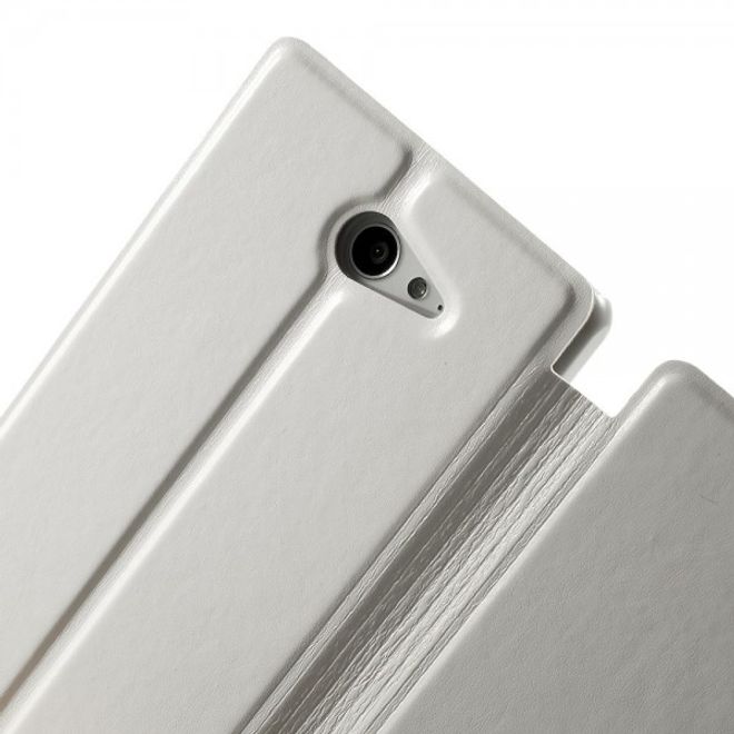 Sony Xperia M2 Aqua Crazy Horse Leder Case mit Standfunktion - weiss