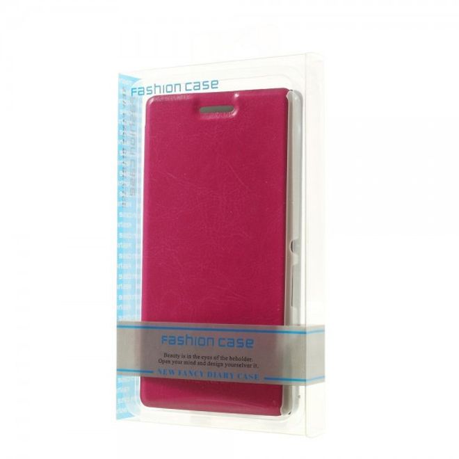 Sony Xperia M2 Aqua Crazy Horse Leder Case mit Standfunktion - rosa