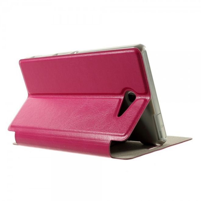 Sony Xperia M2 Aqua Crazy Horse Leder Case mit Standfunktion - rosa