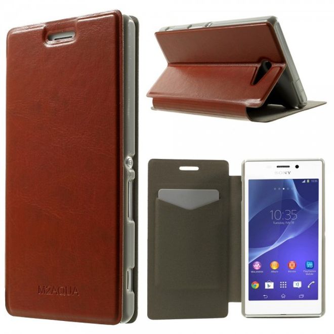 Sony Xperia M2 Aqua Crazy Horse Leder Case mit Standfunktion - braun