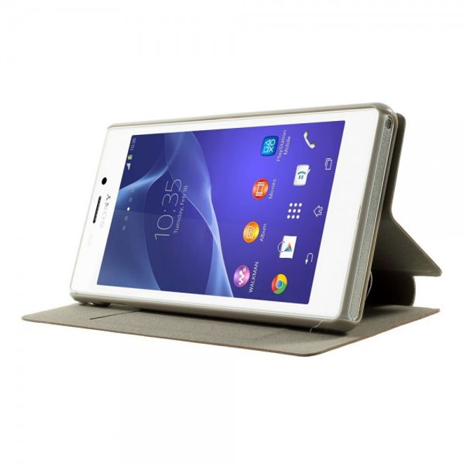 Sony Xperia M2 Aqua Crazy Horse Leder Case mit Standfunktion - braun