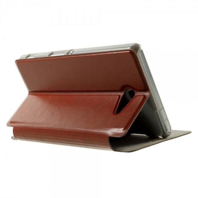 Sony Xperia M2 Aqua Crazy Horse Leder Case mit Standfunktion - braun