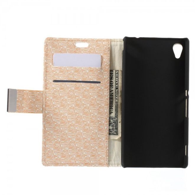 Sony Xperia M4 Aqua Leder Case mit Labyrinth Muster - beige