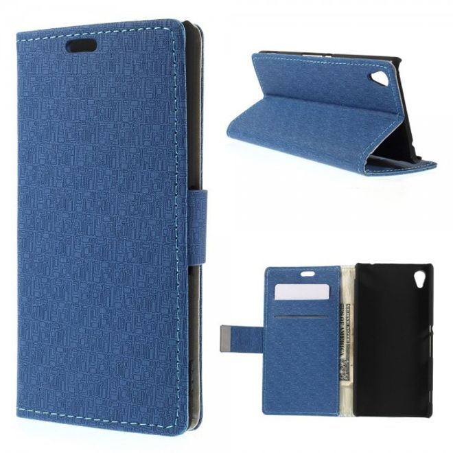 Sony Xperia M4 Aqua Leder Case mit Labyrinth Muster - hellblau