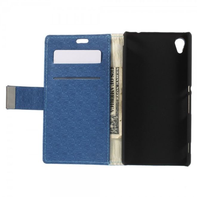 Sony Xperia M4 Aqua Leder Case mit Labyrinth Muster - hellblau
