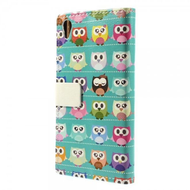 Sony Xperia M4 Aqua Leder Case mit vielen kleinen Eulen - cyan