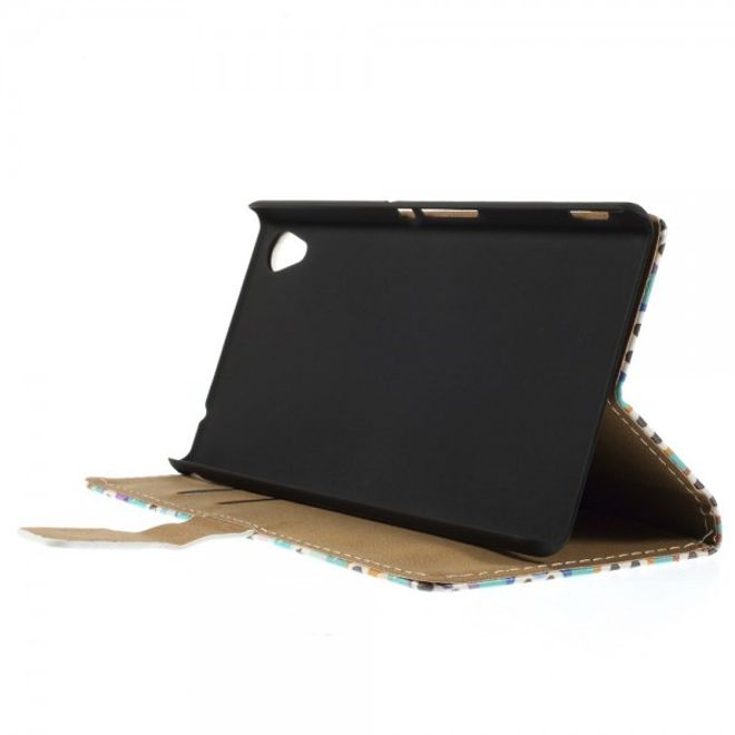 Sony Xperia M4 Aqua Leder Case mit vielen kleinen Eulen - cyan