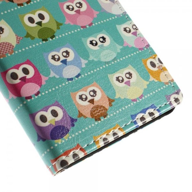 Sony Xperia M4 Aqua Leder Case mit vielen kleinen Eulen - cyan