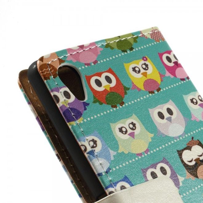 Sony Xperia M4 Aqua Leder Case mit vielen kleinen Eulen - cyan