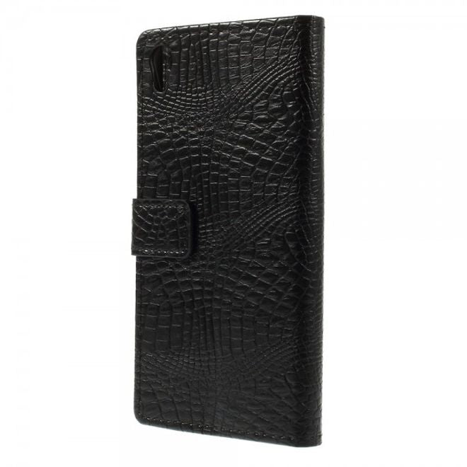 Sony Xperia M4 Aqua Leder Case mit Krokodilmuster - schwarz