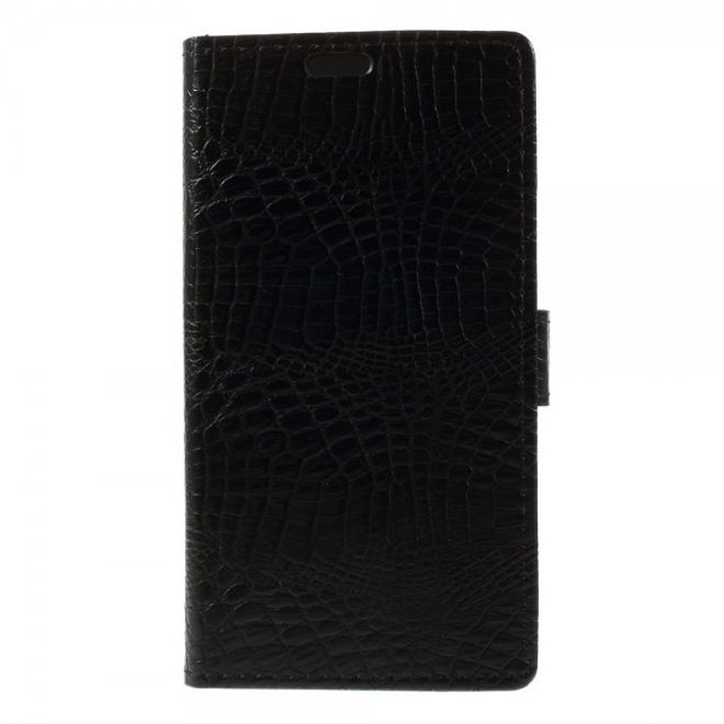 Sony Xperia M4 Aqua Leder Case mit Krokodilmuster - schwarz