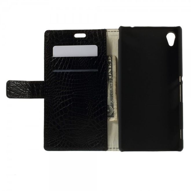 Sony Xperia M4 Aqua Leder Case mit Krokodilmuster - schwarz
