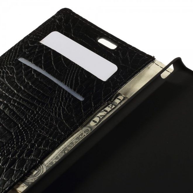 Sony Xperia M4 Aqua Leder Case mit Krokodilmuster - schwarz