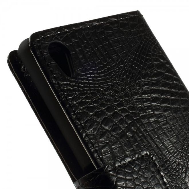 Sony Xperia M4 Aqua Leder Case mit Krokodilmuster - schwarz