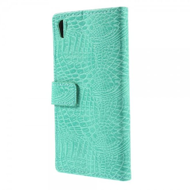 Sony Xperia M4 Aqua Leder Case mit Krokodilmuster - cyan