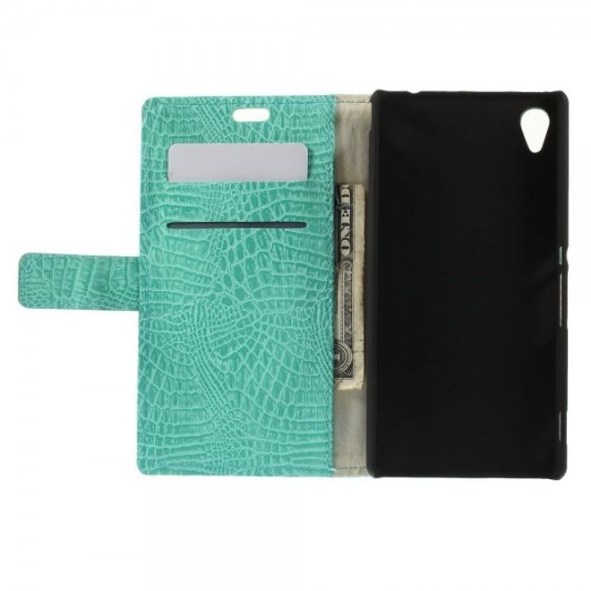 Sony Xperia M4 Aqua Leder Case mit Krokodilmuster - cyan