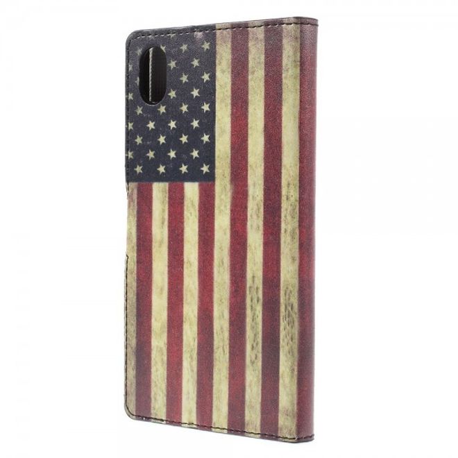 Sony Xperia M4 Aqua Leder Case mit USA Flagge retro-style