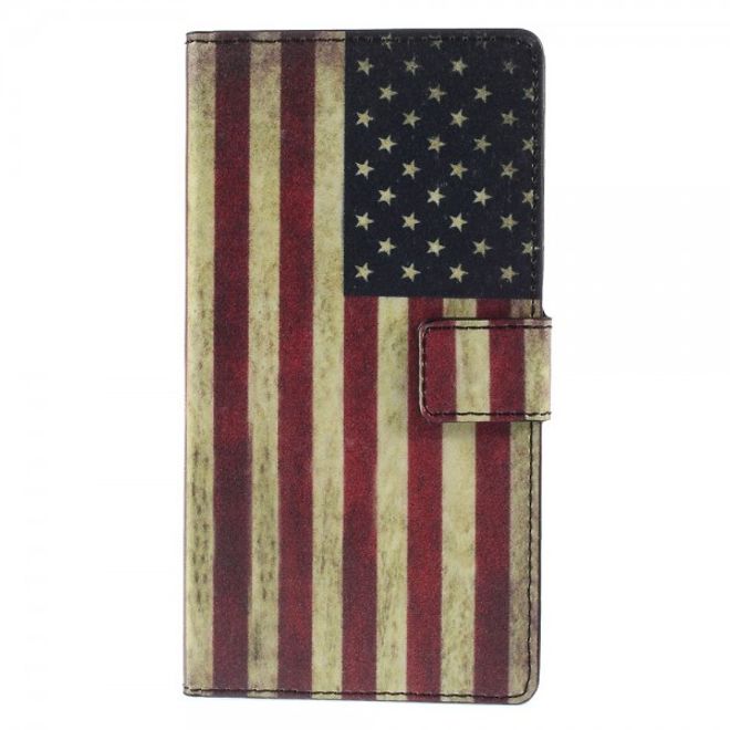 Sony Xperia M4 Aqua Leder Case mit USA Flagge retro-style