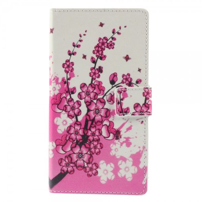 Sony Xperia M4 Aqua Leder Case mit pinken Blumen