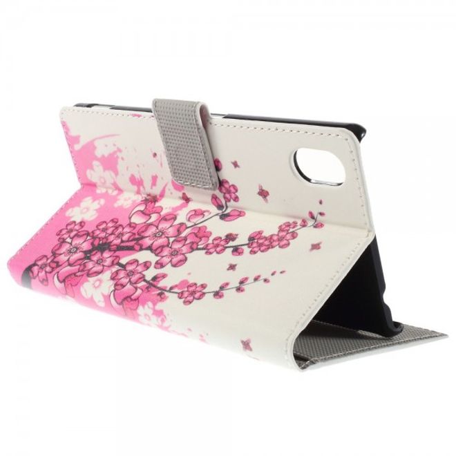 Sony Xperia M4 Aqua Leder Case mit pinken Blumen
