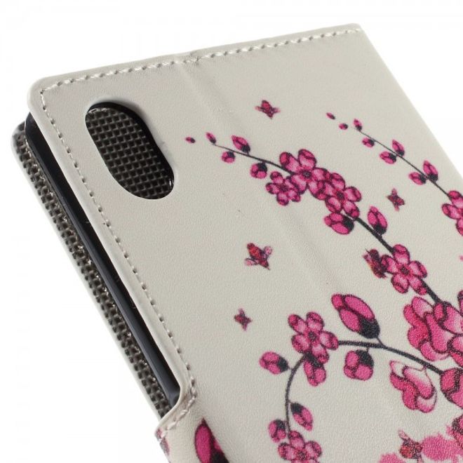 Sony Xperia M4 Aqua Leder Case mit pinken Blumen