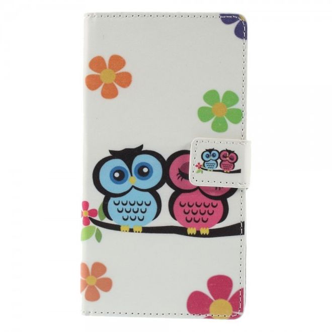 Sony Xperia M4 Aqua Leder Case mit verliebtem Eulenpärchen