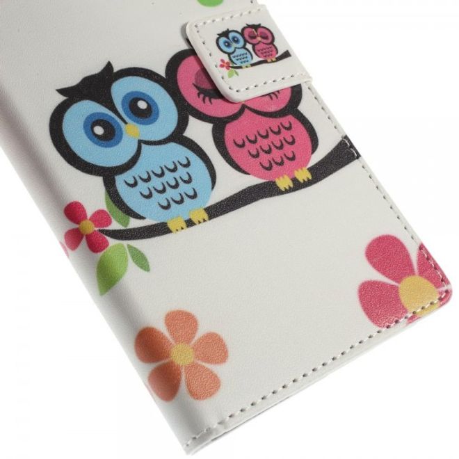 Sony Xperia M4 Aqua Leder Case mit verliebtem Eulenpärchen