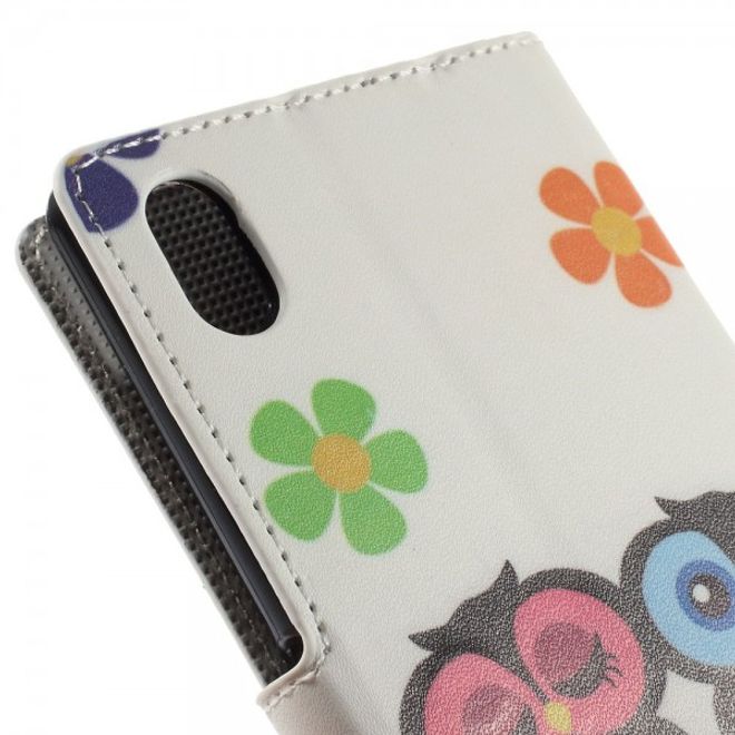 Sony Xperia M4 Aqua Leder Case mit verliebtem Eulenpärchen