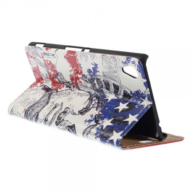 Sony Xperia M4 Aqua Leder Case mit Freiheitsstatue und USA Flagge