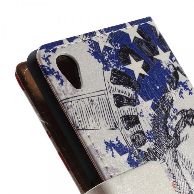 Sony Xperia M4 Aqua Leder Case mit Freiheitsstatue und USA Flagge