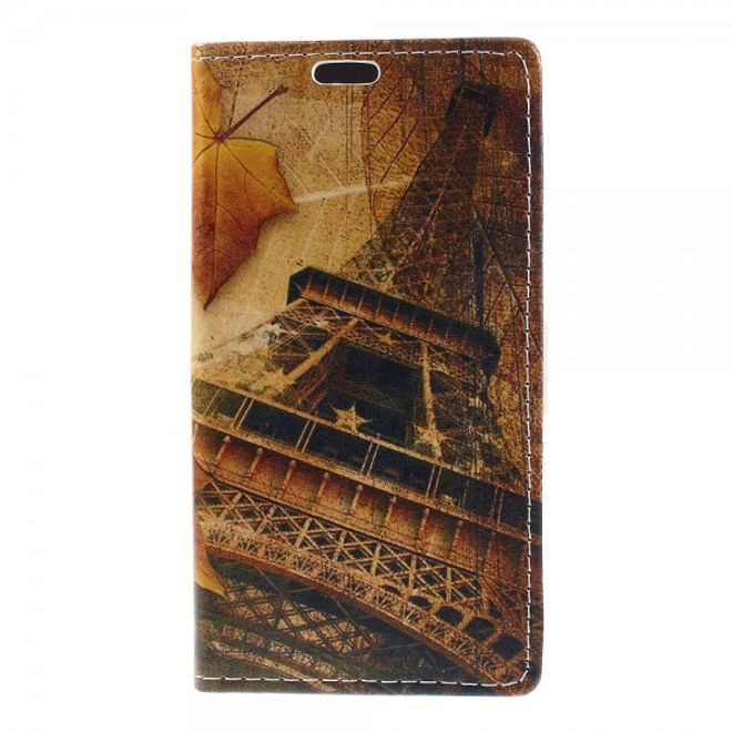 Sony Xperia M4 Aqua Leder Case mit Eiffelturm und Ahorn Blatt