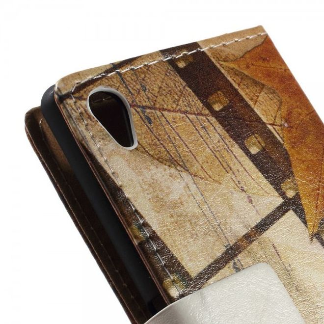 Sony Xperia M4 Aqua Leder Case mit Eiffelturm und Ahorn Blatt