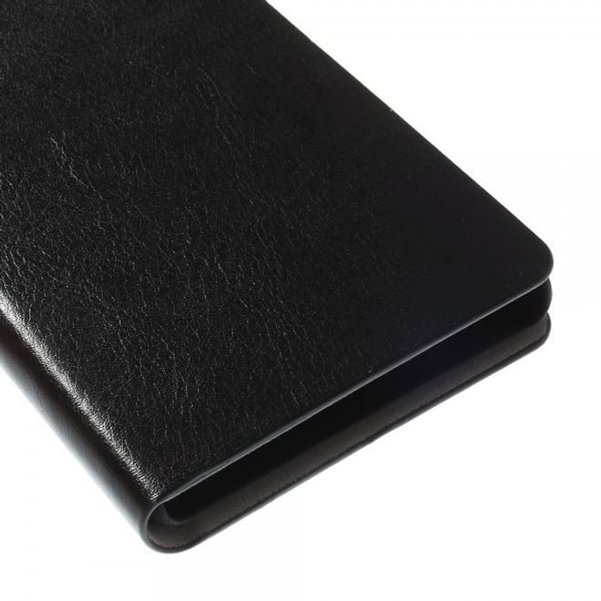 Sony Xperia M4 Aqua Crazy Horse Leder Case mit Standfunktion und Kreditkartenslots - schwarz