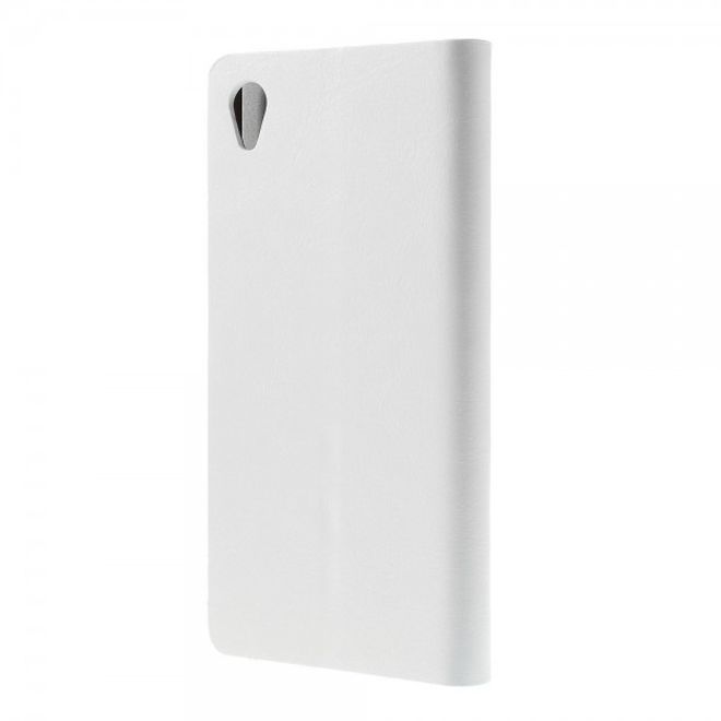 Sony Xperia M4 Aqua Crazy Horse Leder Case mit Standfunktion und Kreditkartenslots - weiss