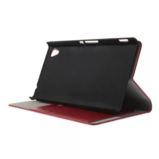 Sony Xperia M4 Aqua Crazy Horse Leder Case mit Standfunktion und Kreditkartenslots - rot