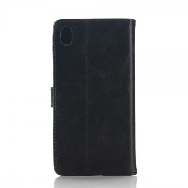 Sony Xperia M4 Aqua Stylisches Crazy Horse Leder Case mit Standfunktion - schwarz