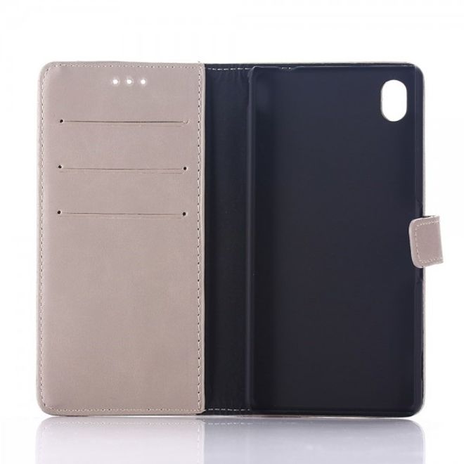 Sony Xperia M4 Aqua Stylisches Crazy Horse Leder Case mit Standfunktion - grau