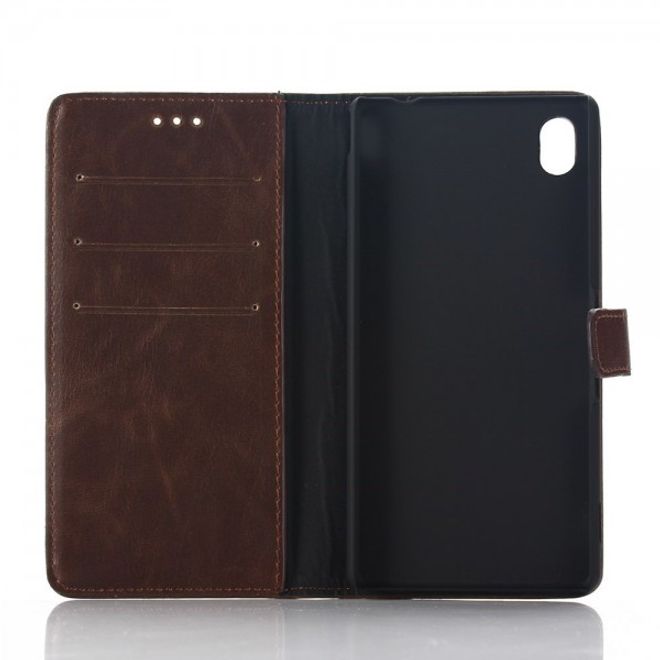 Sony Xperia M4 Aqua Stylisches Crazy Horse Leder Case mit Standfunktion - kaffeefarben