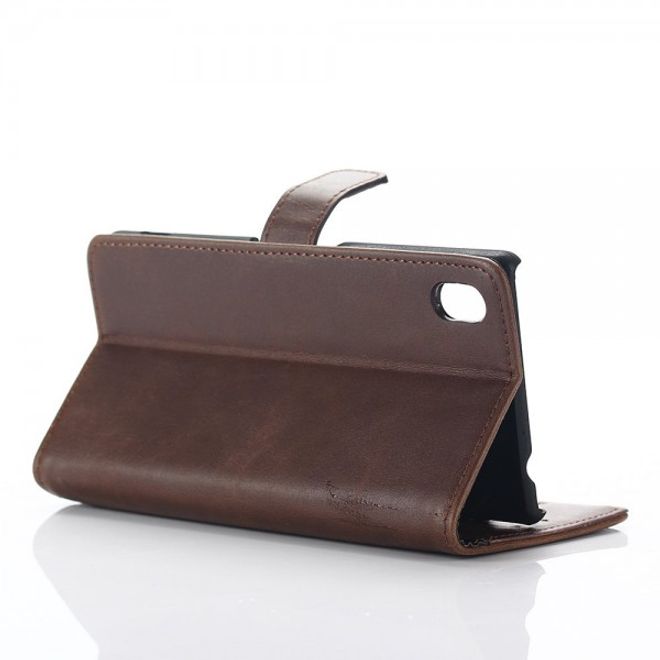 Sony Xperia M4 Aqua Stylisches Crazy Horse Leder Case mit Standfunktion - kaffeefarben